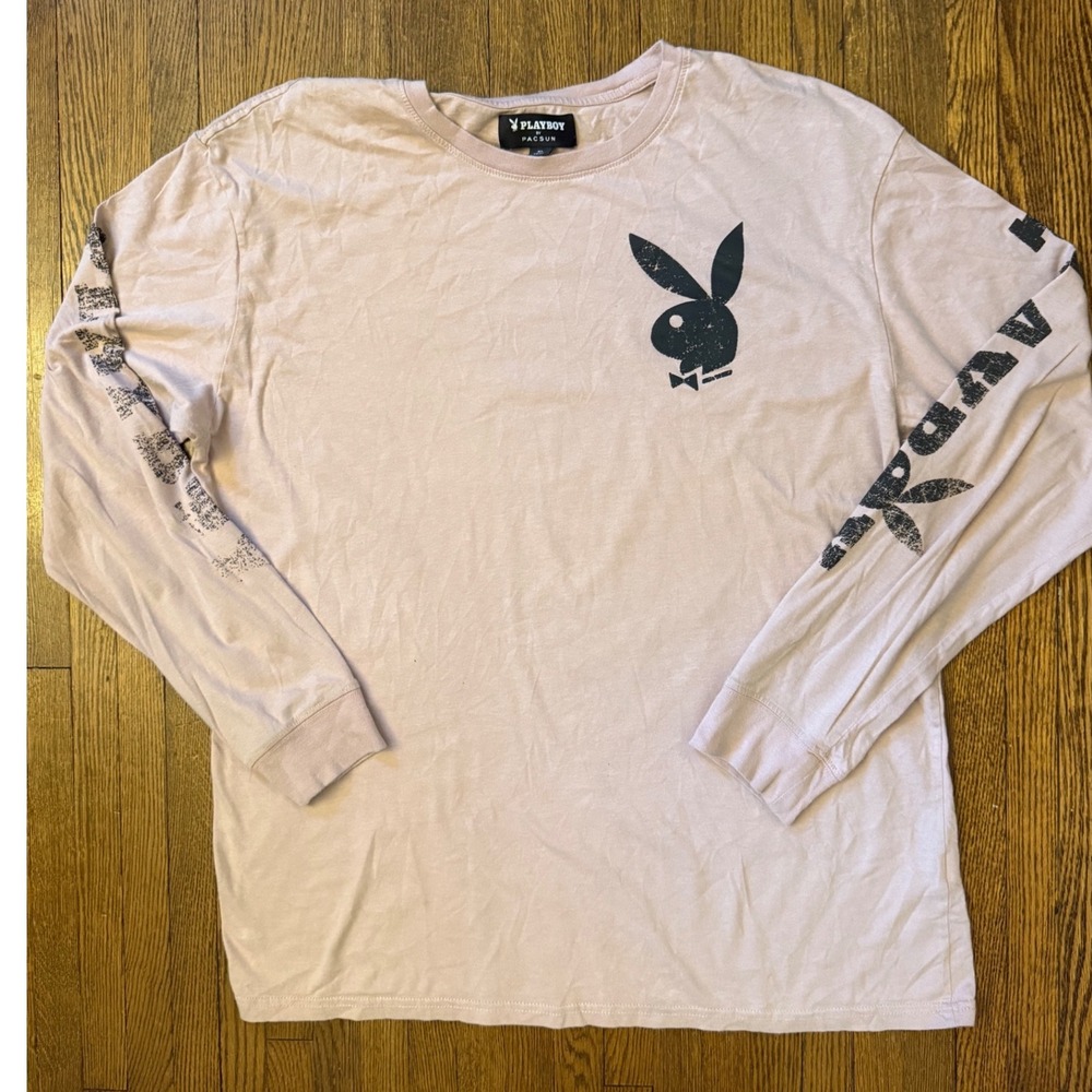 Playboy by PacSun Mens XL Long Sleeve T-Shirt Pink Lavender Bunny Logo Graphic